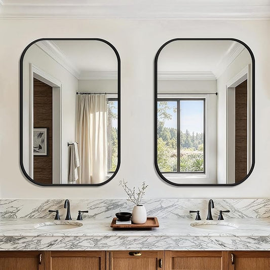FICTOR Bathroom Vanity Mirror for Wall, 2 Pack 24" x 36" Rectangle Bathroom Mirror for Over Sink, Metal Framed, Hangs Horizontally or Vertically(Black)
