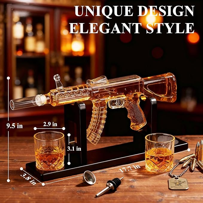 PONPUR Gifts for Men Dad, Whiskey Decanter Set with 2 Glasses, Unique Birthday Anniversary Retirement Gifts for Husband Him Grandpa, Cool Bourbon Scotch Gift for Man Cave Bar Decor