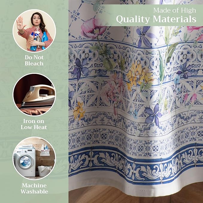 Maison d' Hermine Table Cloth Round Table 100% Cotton 63 Round Inches Tablecloth Reusable Decorative for Dining Room Farmhouse Home Valentines Day Decorations Spring Summer - Faience