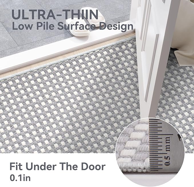 2x3 ft Indoor Door Mat Entryway Rug Non Slip Woven Washable Area Rugs Kitchen Mats for Floor, Front Entry Rug Entrance Doormat for Hall Porch Bathroom Kitchen Bedroom, Easy Clean, Gray 24"x36"