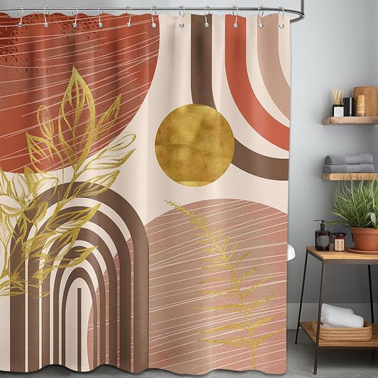 Boho Mid Century Modern Shower Curtain Bohemian MCM Shower Curtains for Bathroom Decor Sets, Waterproof Fabric with Hooks 60x72in