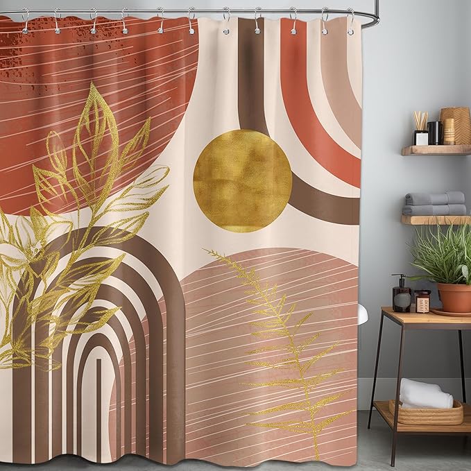 Boho Mid Century Modern Shower Curtain Bohemian MCM Shower Curtains for Bathroom Decor Sets, Waterproof Fabric with Hooks 70x72in