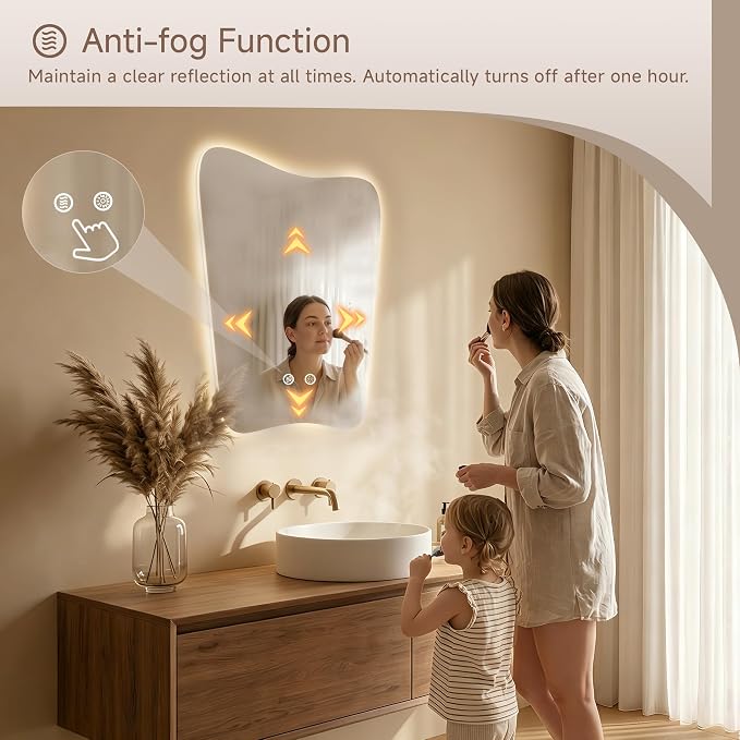 22“x30” Irregular Backlit Bathroom Mirror with Lights, Abstract Vanity Mirror with Lights, Anti-Fog Wall Mirror,Dimmable