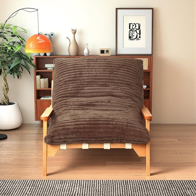 WJShome Accent Chairs for Living Room,Bean Bag Chair for Adults，Comfy Recliner Reading Accent Armrest Chair, Couch with Rabbit Style Fur Upholstered for Reading Bedroom, Brown