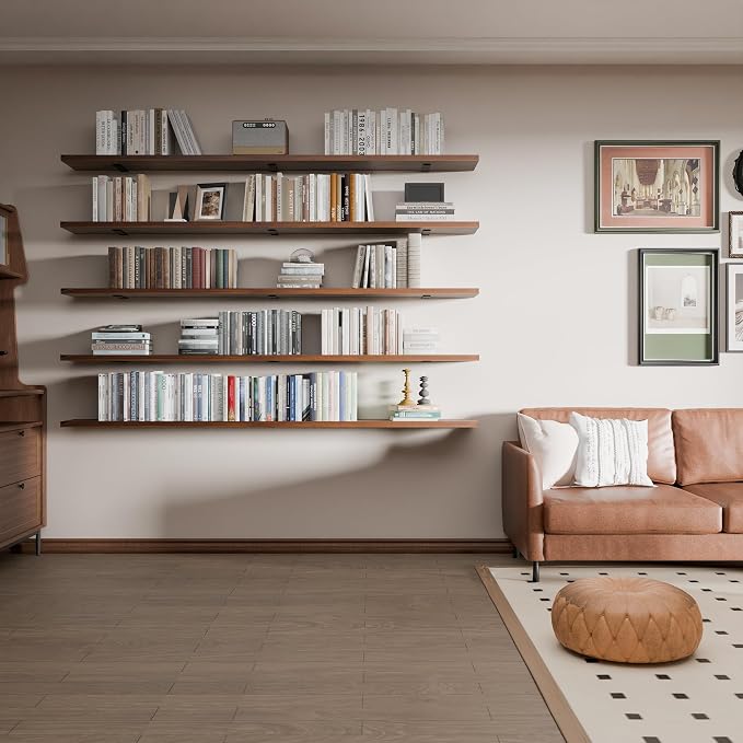 5 Tier Book Shelf,72 inch Long Floating Shelf for Wall,Adjustable Large Bookcase,Wall Mounted Bookshelf Display Shelves