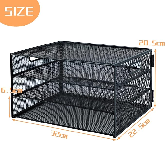 3 Tier Letter Tray Paper Organizer with Handle Desk Paper Organizer Tray, Desktop File Folder sorter Holder for Home Office School