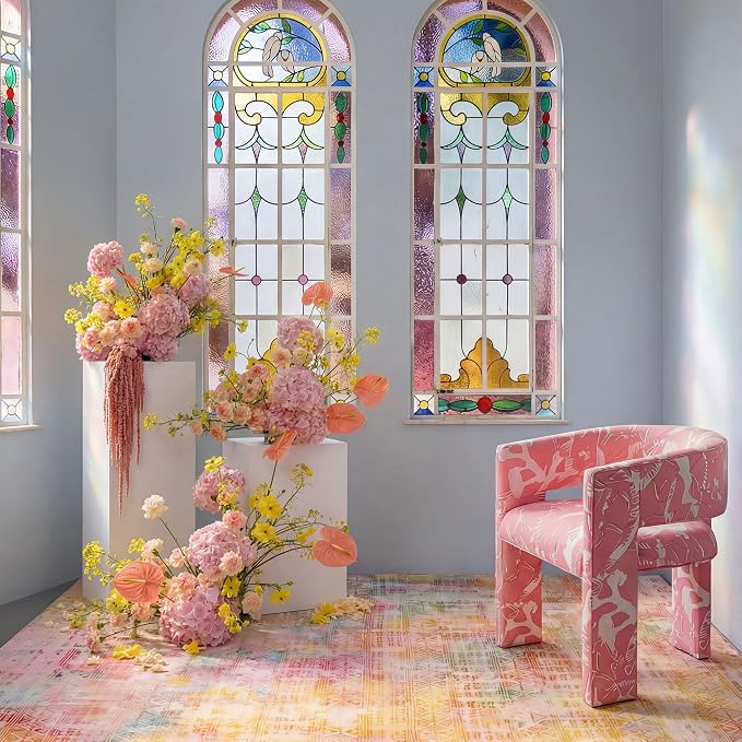 Kokia Abstract Area Rug Living Room 5x7 Washable Large Rug Bedroom Living Room Under Dining Table Soft Non Slip Stain Resistant Pink Orange Carpet Room Decor, Oslo Sunrise