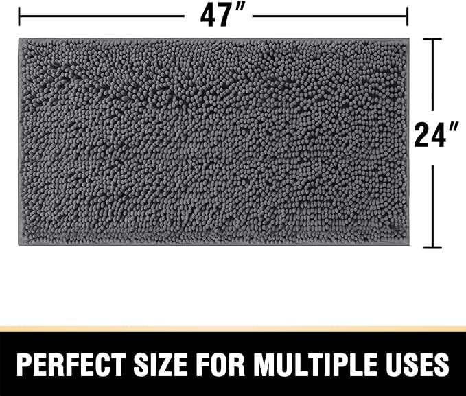 H.VERSAILTEX Bathroom Rugs for Bathroom Non Slip Luxury Chenille Runner Rug 24x47 Extra Soft and Absorbent Shaggy Rugs Washable Dry Fast Area Carpet Mats for Bath Room, Tub - Grey