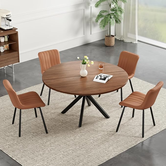 Soohow 47.2" Solid Wood Round Dining Kitchen Table for 4-6 People with Intersecting Pedestal Base