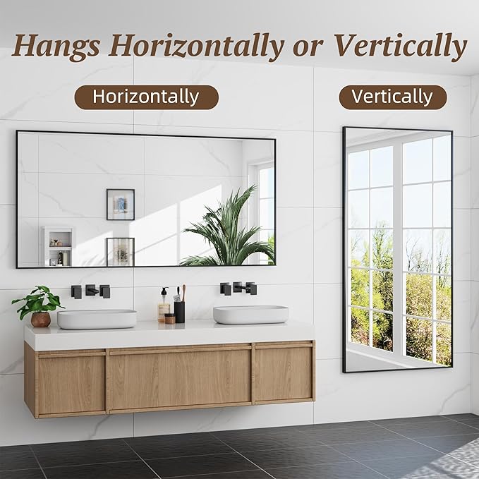 Bathroom Mirror 71" x 32", Large Rectangle Wall Mirror, Black Metal Frame Wall Mounted Mirrors for Bathroom, Vanity, Bedroom, Entryway Decor(Horizontal/Vertical)