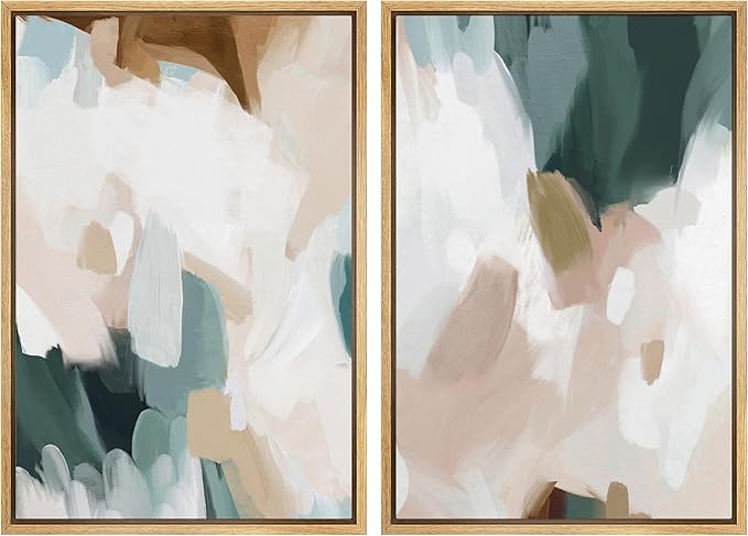 MUDECOR Framed Canvas Print Wall Art Watercolor Pastel White Blue Pattern Abstract Illustrations Modern Art Decorative Bohemian Colorful Chic for Living Room, Bedroom, Office - 24"x36"x2 Natural
