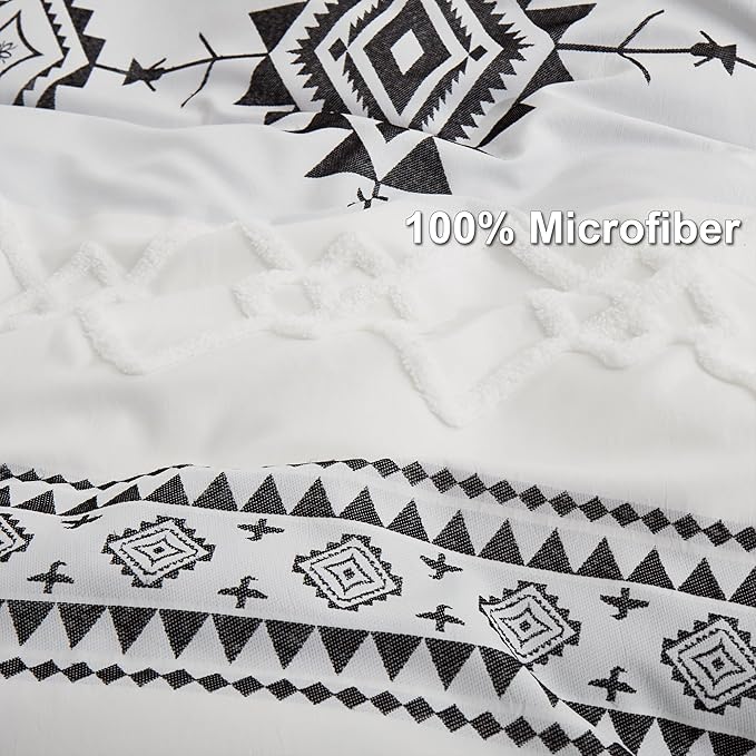 Oli Anderson Boho Duvet Cover Set Twin Size, Black and White Color Clash 2 PCS Microfiber Bedding Set, Durable and Super Soft Duvet Covers with Zipper and Ties, 68"*90"