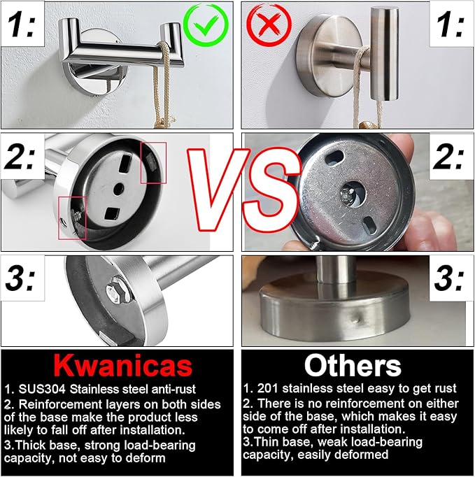 Towel Hooks for Bathrooms,Polished Chrome Towel Hook for Kitchen Bathroom,SUS304 Stainless Steel Coat Hook,Heavy Duty Double Towels Holder Hooks for Hanging Towels,Coats,Clothes,Wall Mount,2 Pack