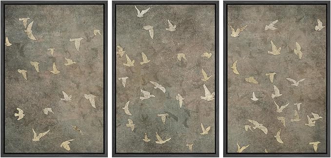 SIGNWIN Framed Canvas Print Wall Art Set Abstract Golden Birds in Flight Illustrations Modern Art Decorative Rustic Calm/Zen for Living Room, Bedroom, Office - 24"x36"x3 Black