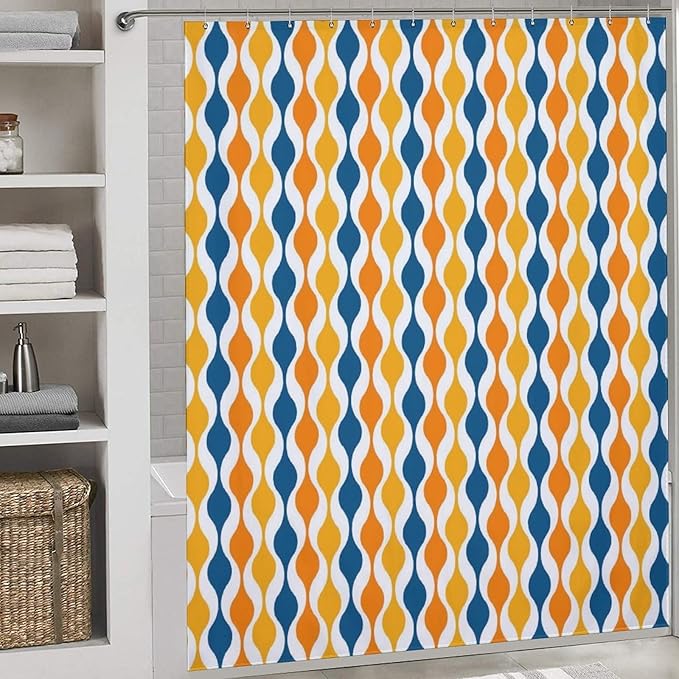 Mid Century Shower Curtain,Retro Colourful Modern Abstract Geometric 1960s Decor Bathroom Curtain Polyester Waterproof Fabric 72x72in（183x183cm）