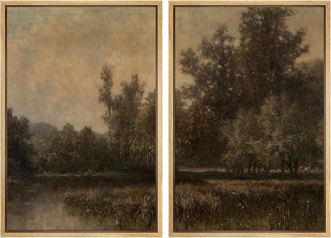 MUDECOR Framed Canvas Print Wall Art Wildflower Meadow Romantic Impressionist Floral Landscape Illustrations Modern Art Decorative Bohemian Chic for Living Room, Bedroom, Office - 16"x24"x2 Natural