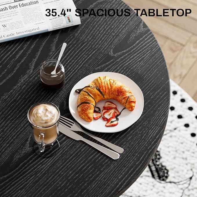 Rophefx Round Dining Table, 35.4" Modern Wood Kitchen Table for 2 to 4, Pedestal Circle Dining Tables, Fluted Dining Table for Leisure, Coffee, Kitchen, Dining Room φ35.4" x 29.9"H (Black Color)