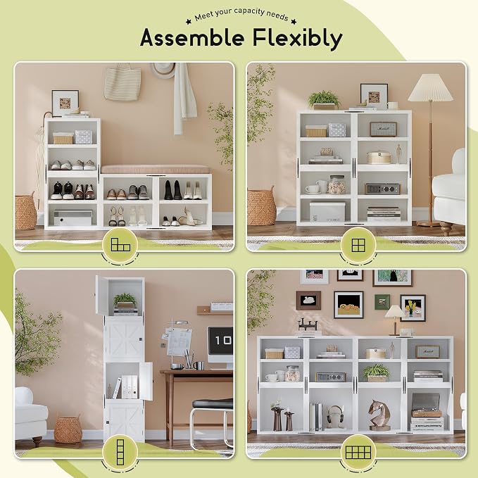 Homkdom 2 Cube Storage Organizer with 2 Removable Open Shelves, DIY Bookcase with Anti-Tip Design, Stackable Cube Shelf for Bedroom, Office, Dorm, White