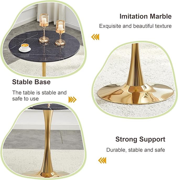 31.5 Inch Small Round Dining Table for 2-4 Person, Circle Tulip Table with Faux Marble MDF Top and Gold Metal Base,Mid Century Modern Bistro Table for Kitchen, Small Places,Living Room, Cafe
