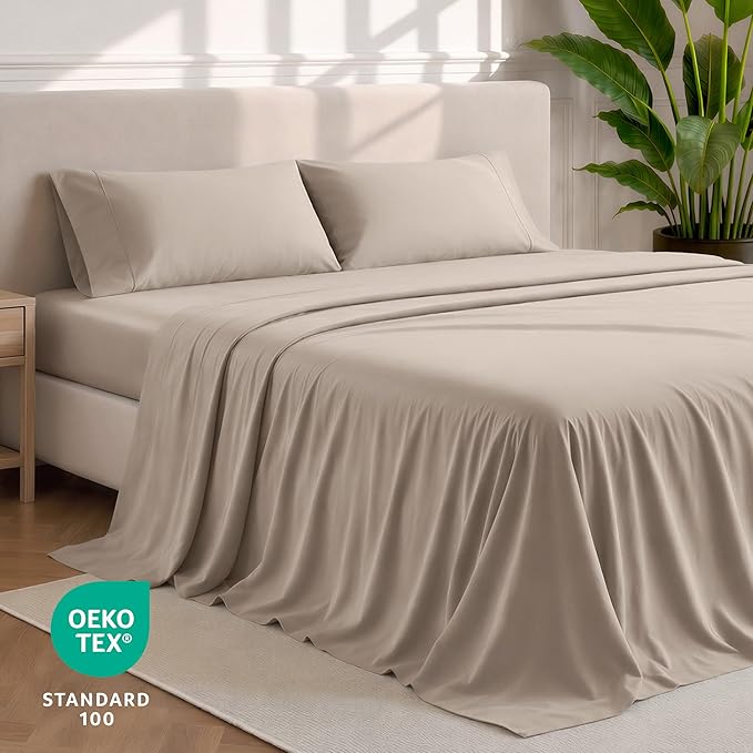 Bare Home Queen Sheet Set - 1800 Ultra-Soft Microfiber Queen Bed Sheets - Double Brushed - Deep Pockets - Easy Fit - 4 Piece Set - Bedding Sheets & Pillowcases (Queen, Pebble)