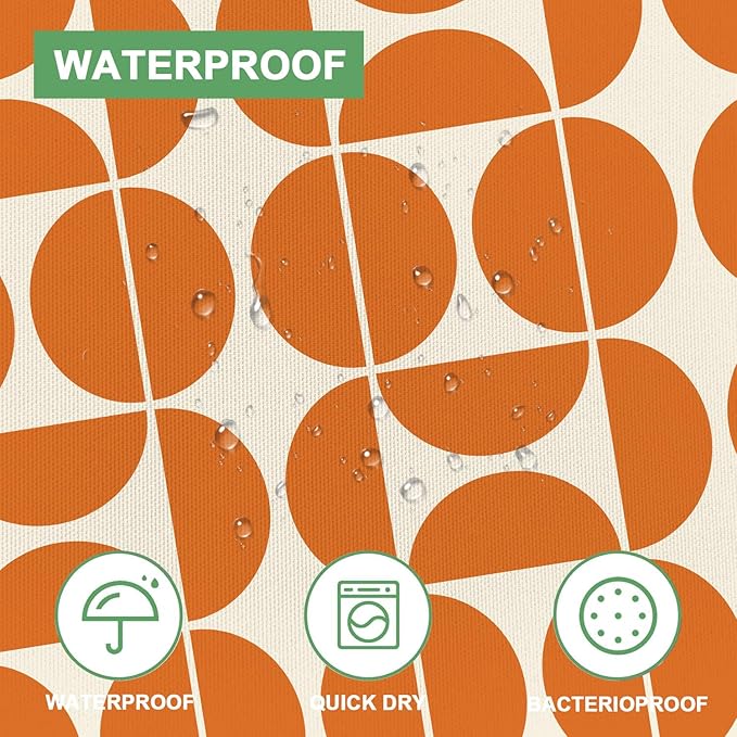 Orange Mid Century Modern Shower Curtain, Boho Abstract Geometric Retro Art Bath Curtains For Bathroom, Colorful Unique Pattern Waterproof Polyester Fabric Bathroom Accessories Set 12 Hooks 72X72IN