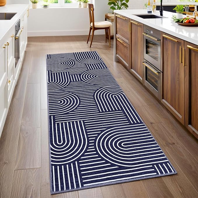 Modern Rug 2x6 Runners for Hallways, Abstract Kitchen Runner Rugs Non Slip Bath, Rainbow Washable Runner Rug for Bedroom, Soft Long Rugs for Entryway Bathroom Laundry Dorm, Blue