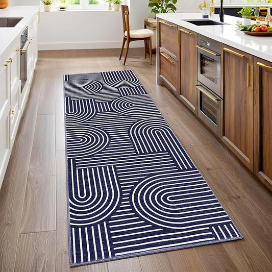 Modern Rug 2x6 Runners for Hallways, Abstract Kitchen Runner Rugs Non Slip Bath, Rainbow Washable Runner Rug for Bedroom, Soft Long Rugs for Entryway Bathroom Laundry Dorm, Blue