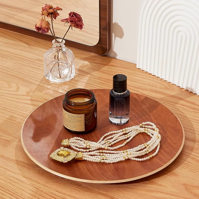 Yangbaga Acacia Wood Serving Tray,Round Decorative Tray for Living Room,Modern Coffee Table Tray,Serving Platters for Home Decor,Ottoman,Bed,Kitchen,Bathroom, Breakfast,Bar