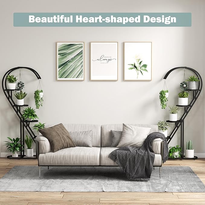 Giantex 5 Tier Metal Plant Stand Indoor, Creative Heart-shaped Ladder Plant Shelf with Hanging Hook for Multiple Plants, Tiered Flower Display Shelf, Tall Plant Stand for Valentine's Day Home Holiday