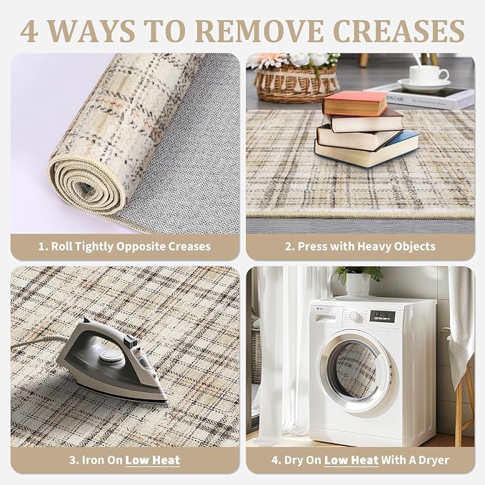 3x5 Entryway Rug Washable Bedroom Rugs with Non Slip Rubber Backing, Plaid Soft Low Pile Rustic Stain Resistant Accent Rug for Entrance Living Room Office Home Decor