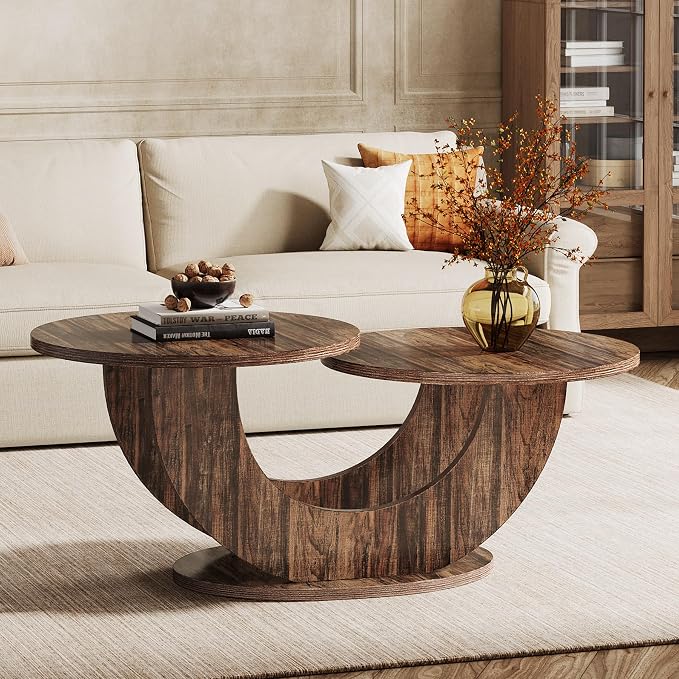 Tribesigns 46-inch Round Coffee Table, Modern Living Room Coffee Table with Funky U-Shaped Frame, Low Accent Center Tea Table for Home, Apartment, Rustic Brown