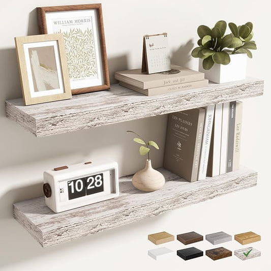 24 Inch Floating Shelves for Wall 2 Pack, 24" Wall Shelves for Books, Storage, Decor, Wall Mounted Floating Shelf with Invisible Brackets for Kitchen, Living Room, Rustic