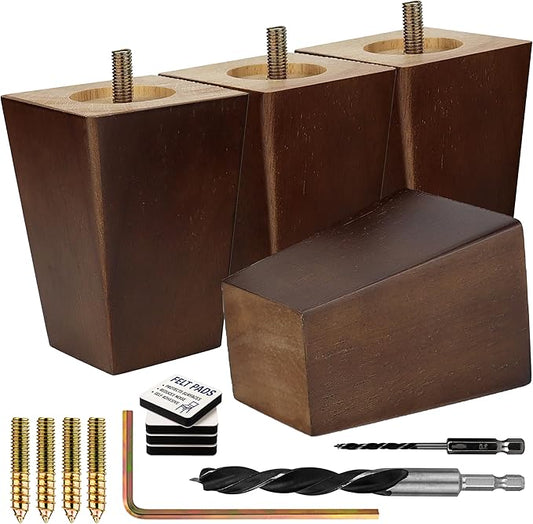 Airy Abode Premium Walnut Square Furniture Legs (Full Install Kit) - Pick Your Size and Color