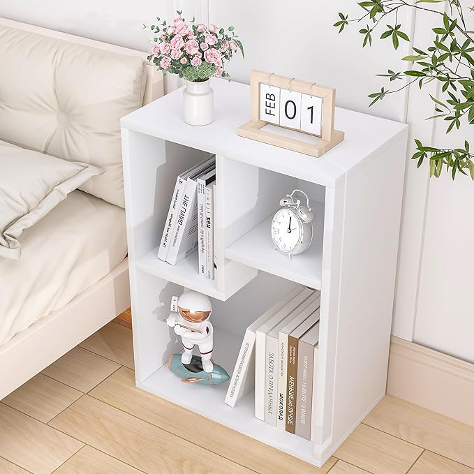 VECELO 3-Cube Small Bookshelf, Modern Bookcases with Shelves Height Up to 12.8 Inches, Suit for Common Size Textbook, Vertical or Horizontal, Cubby Storage Organizer,Pearl White