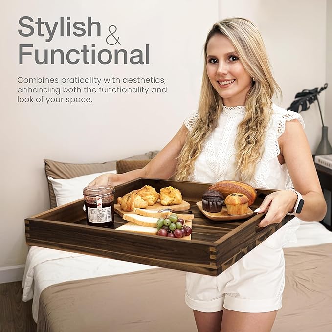 20 x 20 inch Square Wooden Ottoman Tray – Large Wooden Tray for Ottoman, Extra Large Ottoman Tray for Living Room, Coffee Table & Decorative Use (Walnut Color)