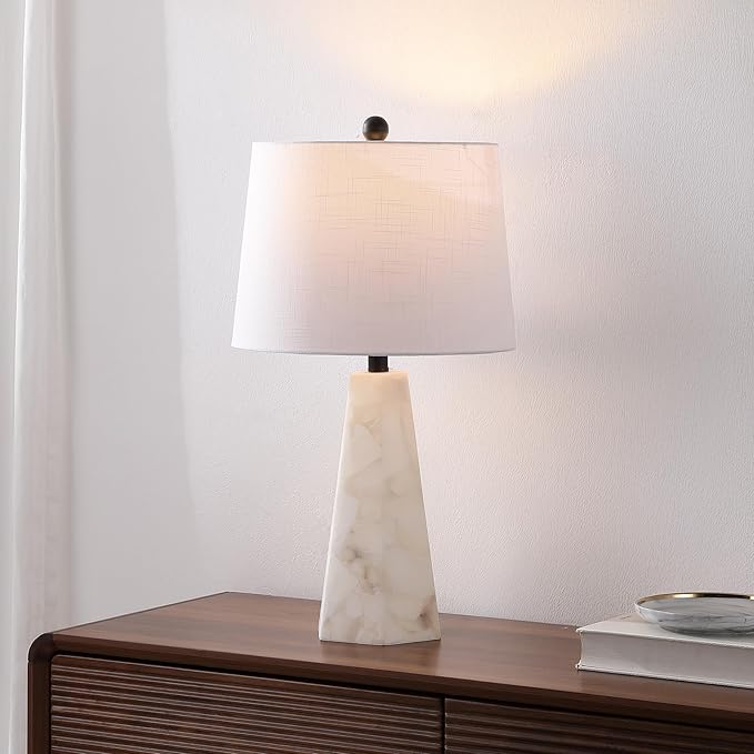 JONATHAN Y 25.5" Natural/Black Modern Table Lamp for Bedroom, White Linen Shade, Contemporary Bedside Nightstand Lamp for Living Room, LED Bulb Included (JYL6205B)
