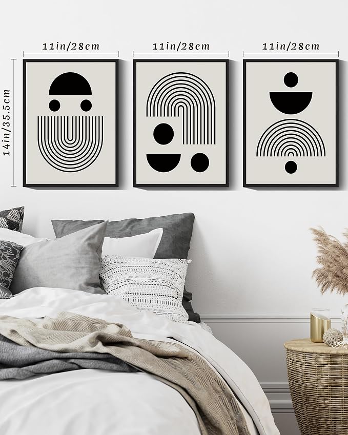 Drsoum Black Abstract Framed Wall Art Decor Solid & Spiral Semi-Circles Geometric Shapes Drawings Modern Art Decorative Ready To Hang - 11x14in Black Framed