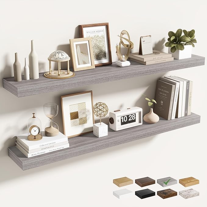 40 Inch Floating Shelves for Wall 2 Pack, 40" Wall Shelves for Books, Storage, Decor, Wall Mounted Floating Shelf with Invisible Brackets for Kitchen, Living Room, Gray