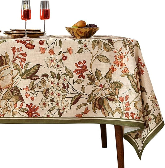 ISAENNE Designer Bohemian Linen Small Rectangular Tablecloth,Colorful Floral Pattern Table Cloth,Wrinkle Resistant Decorative Tablecloths for Dining Thanksgiving Kitchen Party,55"*71"-Grace A