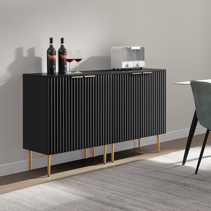 SICOTAS 57" Modern Sideboard Buffet Cabinet - Elegant Storage Credenza with 4 Doors & Adjustable Shelf, Space-Saving Console Coffee Bar Table for Entryway, Kitchen, Living Room or Hallway