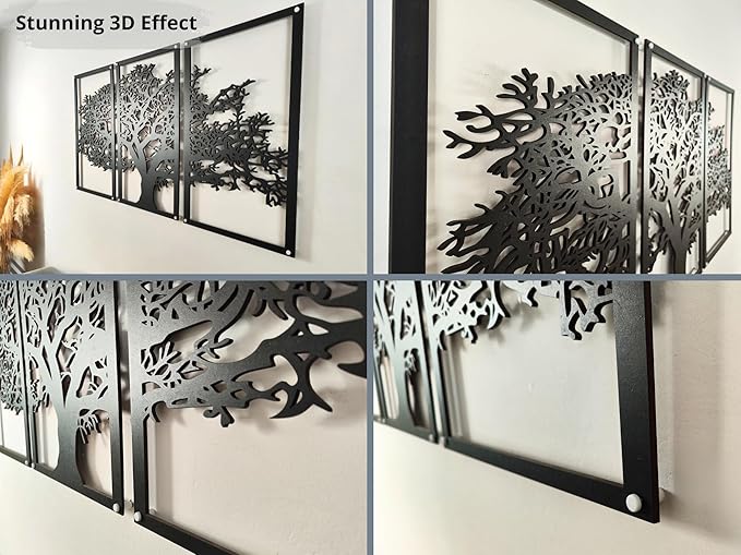 VAILLA Tree of Life Wall Art Decor Set of 3 Wall Hanging Sculpture Modern Wall Home Decoration 3D Textured Sculptures for Living Room Bedroom Office Dinnig Room 3 Panels Family Tree Wall Hangings (71"L x 39"W)
