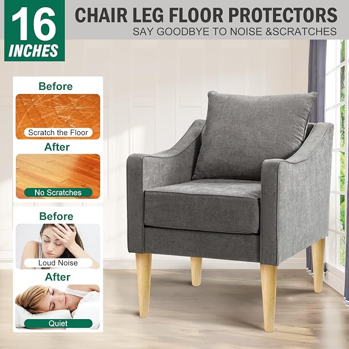 FoDau770 Rubber Wood Furniture Legs 16 Inches, 5/16" UNC Straight Tapered Wood Feet Mid Century Sofa Legs, Wooden Furniture Feet Replacement Parts for Cabinet Couch Dresser Chair Ottoman Table