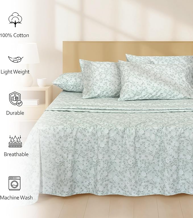 RUVANTI 100% Cotton Percale Sheets Twin XL Size 4 Piece Set, Cooling Bed Sheets for Hot Sleepers, Deep Pocket 16”, Breathable Lightweight & Durable, Crisp Hotel Style Sheets, Everbloom Studio