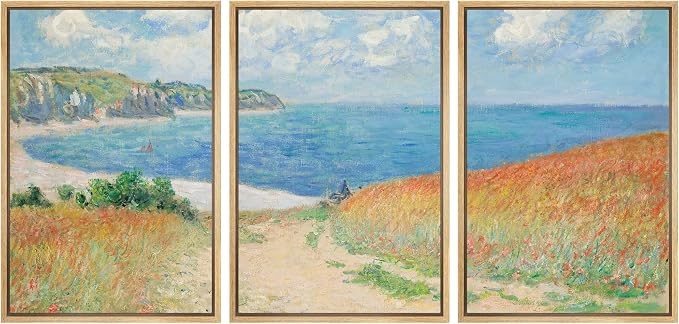 wall26 Framed Canvas Print Wall Art Set Path Through The Corn at Pourville by Claude Monet Cultural Historic Oil Painting Fine Art Reproduction for Living Room, Bedroom, Office - 24"x36"x3 Natural