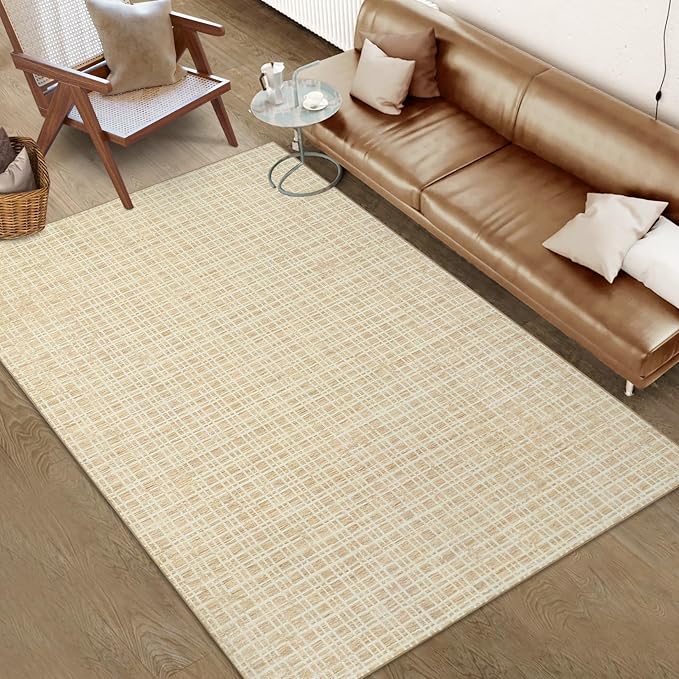 Modern Rug 8x10 Area Rugs for Living Room Washable Bedroom Rug Geometric Grid Large Area Rug Soft Non Slip Throw Rugs Low Pile Stain Resistant Carpet for Office Dining Room 8'x10' Yellow