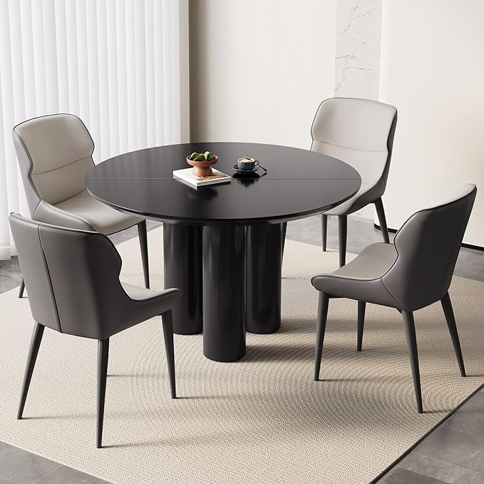 46.06" Round Dining Table for 2-4 Person, Circular Black Kitchen Table, Modern Dining Room Table for Kitchen, Living Room, Bar, Space Saving, Table Only