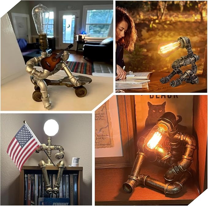 Steampunk Table Lamp, Industrial Water Pipe Lamp Retro Iron Piping Desk Lamp Vintage Nightstand Lamps for Bedroom Living Room Kitchen Café Dorm Pub