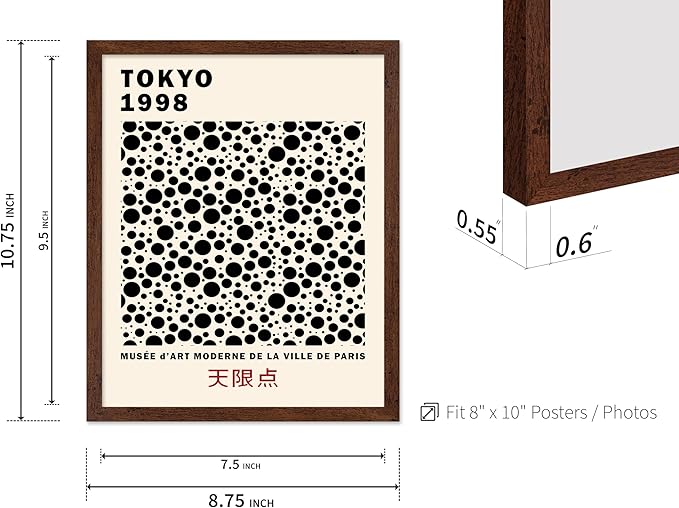 Poster Master Vintage Poster - Retro Pop Art Print - Gift for Artist, Friend - Black Dots, Tokyo, Ville de Paris, Modern, Abstract - Wall Decor for Home, Office, 8x10 Brown Framed