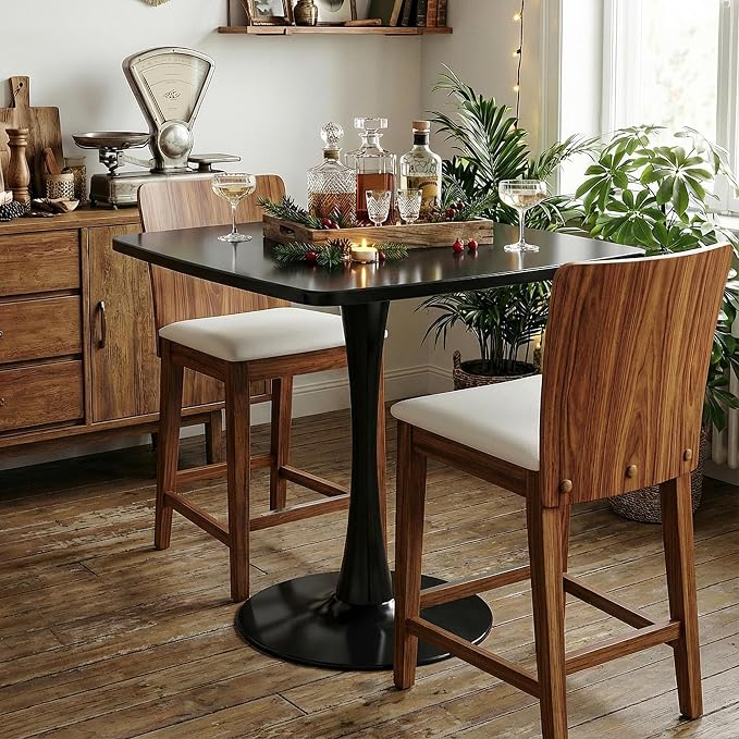DKLGG Black Tulip Table for 2, Small Dining Table with Pedestal Base, 32 Inch Leisure Design Square Kitchen Table for Dining Room Small Space
