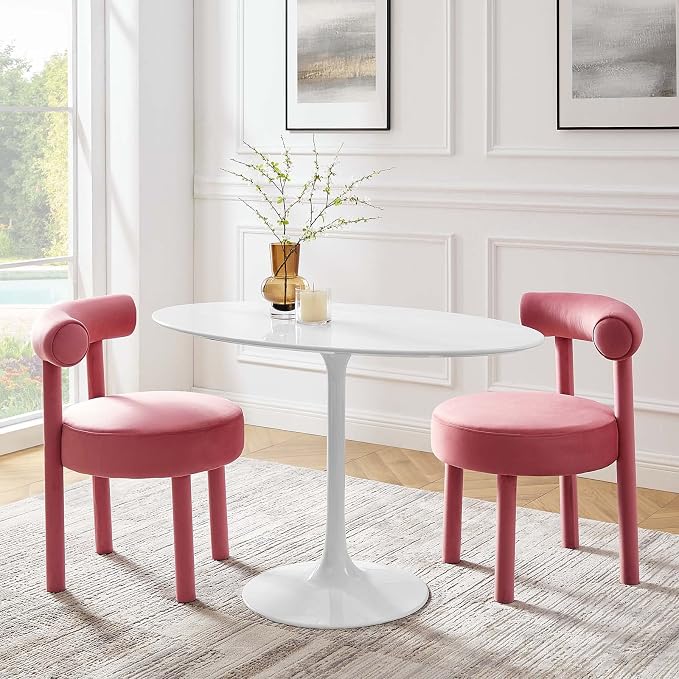 Modway Lippa 48" Mid-Century Modern Dining Table with Oval Top and Pedestal Base in White